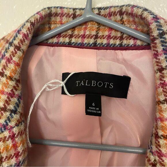 Talbots CLASSIC SHETLAND BLAZER APPLE PLAID gold buttons wool blend 6 - Picture 9 of 11